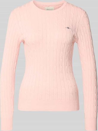 GANT Strickpullover mit Zopfmuster und Label-Stitching in Rosa, Größe XL
