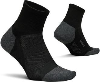 Feetures Elite Max Cushion Quarter Sock Athletic Running Socks, Targeted Compression, Moisture Wicking in Dark Black at Nordstrom, Size X-Large