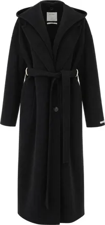 Sportmax Nero Olmo Hooded Bib Belted Wool Coat