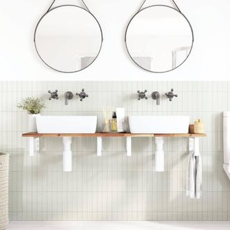 Berkfield Home Elegant Basin Shelf Wall Mounted Steel & Solid Wood Acacia in Brown