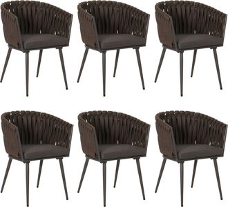 Hhg Nunca Usado] Lote De 6 Sillas De Comedor De Aluminio Hhg 418, Reposabrazos De Silla De Interior, Tejido De Cuerda De Olefina Cuerda, Marr&oacute;n Coj&iacute;n Gris