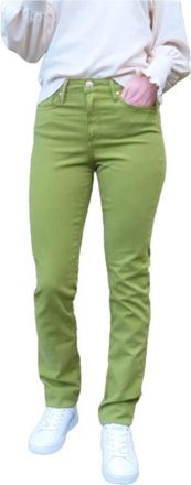 Islow Hoge Taille Slim Fit Katoenen Broek - Dames - Slim Fit Broeken - Groen - W28 - Katoen - Broeken