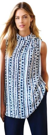 Jessica London Stretch Knit Crepe Draped Tunic in Blue Striped Animal at Nordstrom, Size Medium
