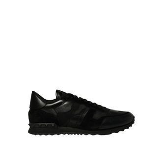 Valentino Garavani Sneakers, male, Black, Size: 10 1/2 US Leather and Textile Runner Sneakers