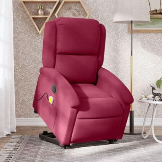 vidaXL Poltrona Alzapersona Massaggiante Elettrica Rosso Vino Velluto - Vidaxl