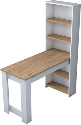 Calicosy Tavolo da cucina con scaffale di contenimento integrato bianco e decorato in legno L120 cm