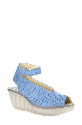 FLY London Yala Perforated Leather Sandal in Light Blue at Nordstrom, Size 10-10.5Us