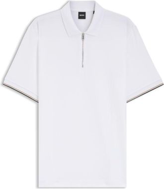 BOSS Cotton-piqu&eacute; polo shirt with zip neck