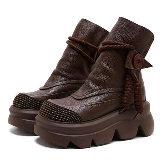 Generic QXDZSW Handmade Mid-Calf Boots Platform Women Short Boots Round Toe Height Increasing Thick Sole Ladies Shoes