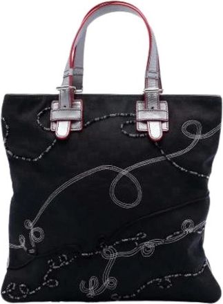 Loewe Pre-owned Bead-Embellished Jacquard Tote - Dames - Vintage Shopper - Zwart - ONE Size - Leer - Vintage