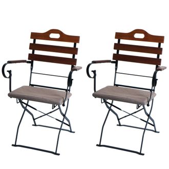 Hhg [nunca Usado] Juego De 2 Sillas De Jard&iacute;n Hhg-122, Silla Plegable, Silla De Jard&iacute;n, Calidad Gastron&oacute;mica, Acacia, Marr&oacute;n, Tapizado Marr&oacute;n Claro