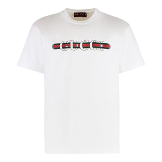 Gucci T-shirt van katoenjersey - Dames - T-shirts - Wit - M - Katoen - Tops