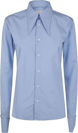 Ami Lange Mouw Aangesloten Shirt met Scherpe Kraag - Dames - Overhemden - Blauw - XS - Leer - Overhemden