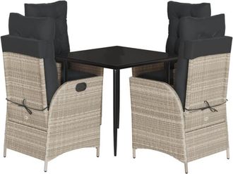 vidaXL Set Comedor De Jard&iacute;n 5 Pzas Cojines Rat&aacute;n Sint&eacute;tico Gris Claro Vidaxl