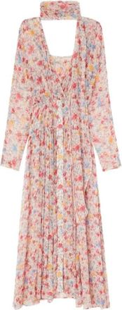 Ganni Abito lungo in georgette di seta testurizzata a maniche lunghe - - Dresses - Donna - Multicolore - S