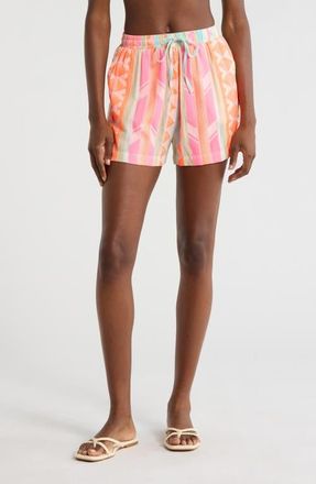 Elan Cotton Blend Cover-Up Drawstring Shorts in Neon Aztec at Nordstrom, Size X-Large