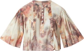 Isabel Marant Cropped Blouse with Flared Sleeves and Ruffle Details
