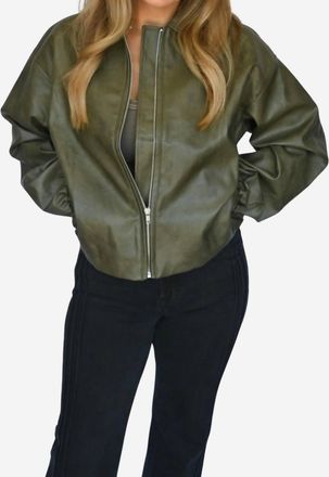 Elan Brielle Long Sleeve Bomber Jacket In Green