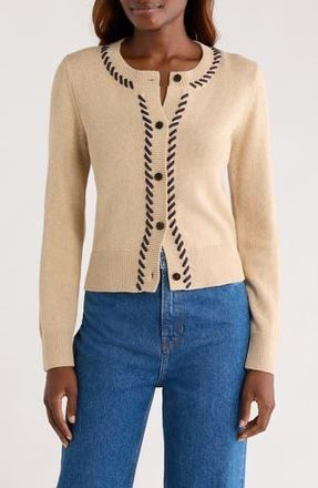 Rails Norah Contrast Detail Cotton Blend Cardigan in Oat Navy Blanket Stitch at Nordstrom Rack, Size Small