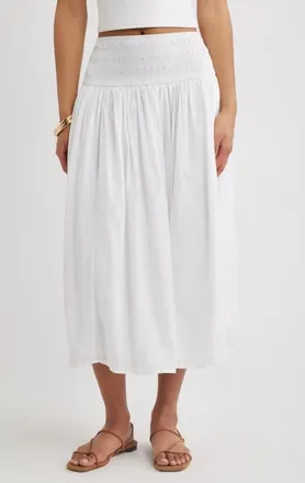 Open Edit Smock Waist Midi Skirt in White at Nordstrom, Size X-Large
