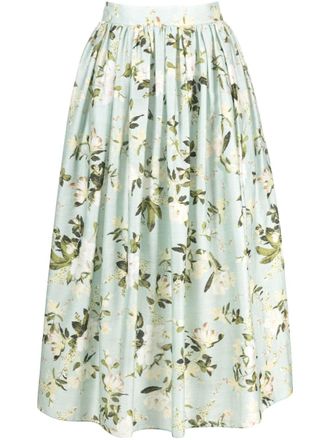 Erdem floral-print pleated midi skirt - Green