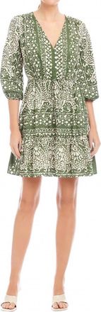 Fifteen Twenty Tasha Tiered Dress In Green/off White Print
