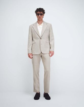 Asos Pantaloni da abito slim in tweed di misto lana beige-Neutro
