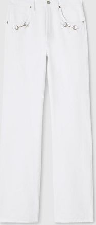 Gucci Cotton Denim Pants With Horsebit Detail, Size 30, White, Ready-to-wear