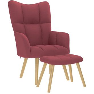 vidaXL Sill&oacute;n De Relax Con Taburete Tela Rojo Tinto Vidaxl
