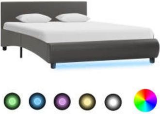 vidaXL Estructura De Cama Con Led Sin Colch&oacute;n Cuero Gris 140x200 Cm Vidaxl