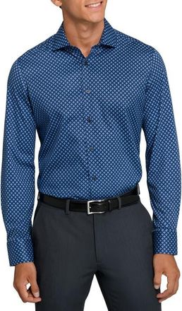 W.R.K Reworked Slim Fit Blue Diamond Print Cotton Dress Shirt in Navy/Blue at Nordstrom, Size 16.5 - R