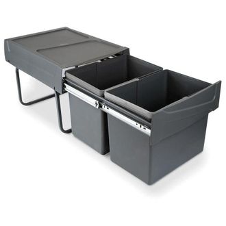 Emuca Contenedor De Reciclaje Para Fijaci&oacute;n Inferior Y Extracci&oacute;n Manual En Mueble De Cocina 2x15litros, Pl&aacute;stico Gris Antracita - Emuca
