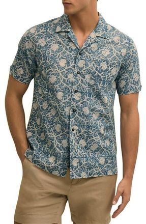 Brooks Brothers Block Print Cotton Camp Shirt in Bluevines at Nordstrom, Size Xx-Large