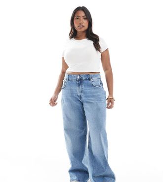 Only ONLY Curve - Juicy - Jeans a fondo ampio blu medio