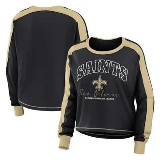 WEAR by Erin Andrews Womens WEAR by Erin Andrews Black New Orleans Saints Plus Size Colorblock Long Sleeve T-Shirt at Nordstrom, Size 4X