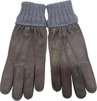 Restelli Guanti Handgemaakte Hertenleren Handschoenen - Heren - Handschoenen - Bruin - 9 IN - Wol - Accessoires