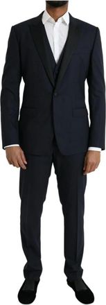 Dolce & Gabbana Kostuums, Heren, Blauw, L, Wol, Martini Wollen Formeel 3-delig Pak