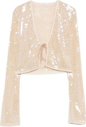 Os&eacute;ree Marylin Sequin Tie Top - female - Oseree - Blouses - Beige - L - Blouses & Shirts