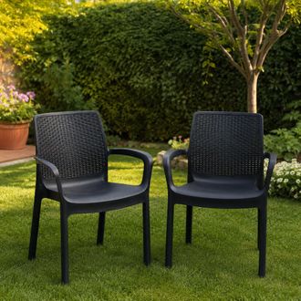 Dmora Silla Para Exterior Mattagga, 2 Sillas, Impermeable, Fabricada En Italia, Apilable, Negro Antracita