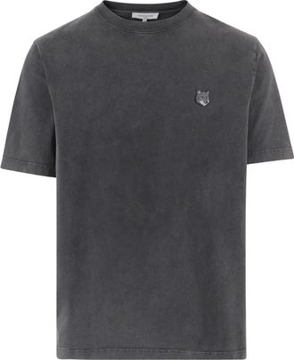 Maison Kitsun&eacute; Katoenen T-shirt met Geborduurd Vos Logo - Heren - T-shirts - Grijs - S - Katoen - Tops