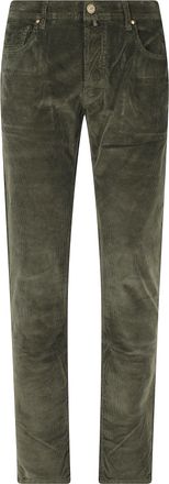 Jacob Cohen Green Cotton Ribbed Corduroy Five-Pocket Straight-Leg Pants