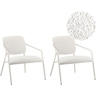 Beliani Set di 2 poltrone con braccioli Gambe in ferro Rivestimento in tessuto bianco sporco Loa