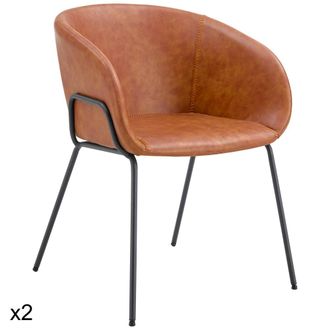 Happy Garden Lote de 2 sillas co&ntilde;ac de imitaci&oacute;n