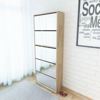 vidaXL Shoeeti 5 Particiones Con Espejo 63x17x169.5 Cm De Roble