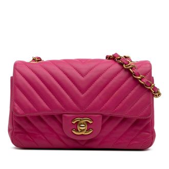 Chanel Pre-owned Womens Mini Flap Chevron Quilted Bag - Dusty Pink Leather - One Size