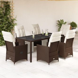 vidaXL Set De Mesa Y Sillas Jard&iacute;n 7 Pzas Con Cojines Rat&aacute;n Pe Marr&oacute;n Vidaxl