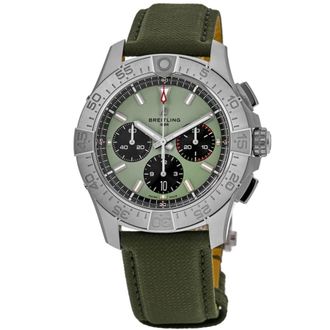 Breitling Avenger B01 Chronograph 44 Automatic Green Dial Leather Strap Mens Watch AB0147101L1X1