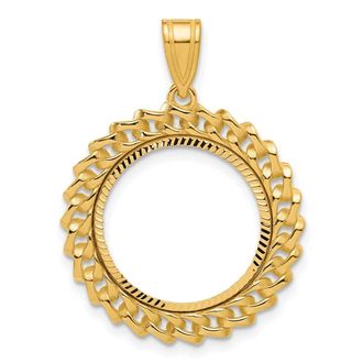 Diamond2Deal 14k Yellow Gold Diamond Cut Curb with 16.5mm Prong Coin Bezel Pendant