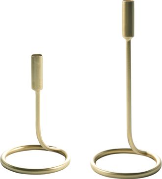 Beliani Conjunto De 2 Candeleros De Metal Hierro Dorado Redondo Minimalista Moderno Bunyu