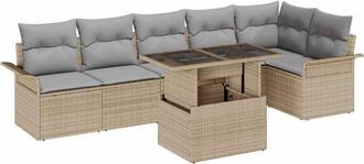 vidaXL Vidaxl - Conjunto De Sof&aacute; De Jard&iacute;n Con Coj&iacute;n 7 Pcs Beige Polirat&aacute;n